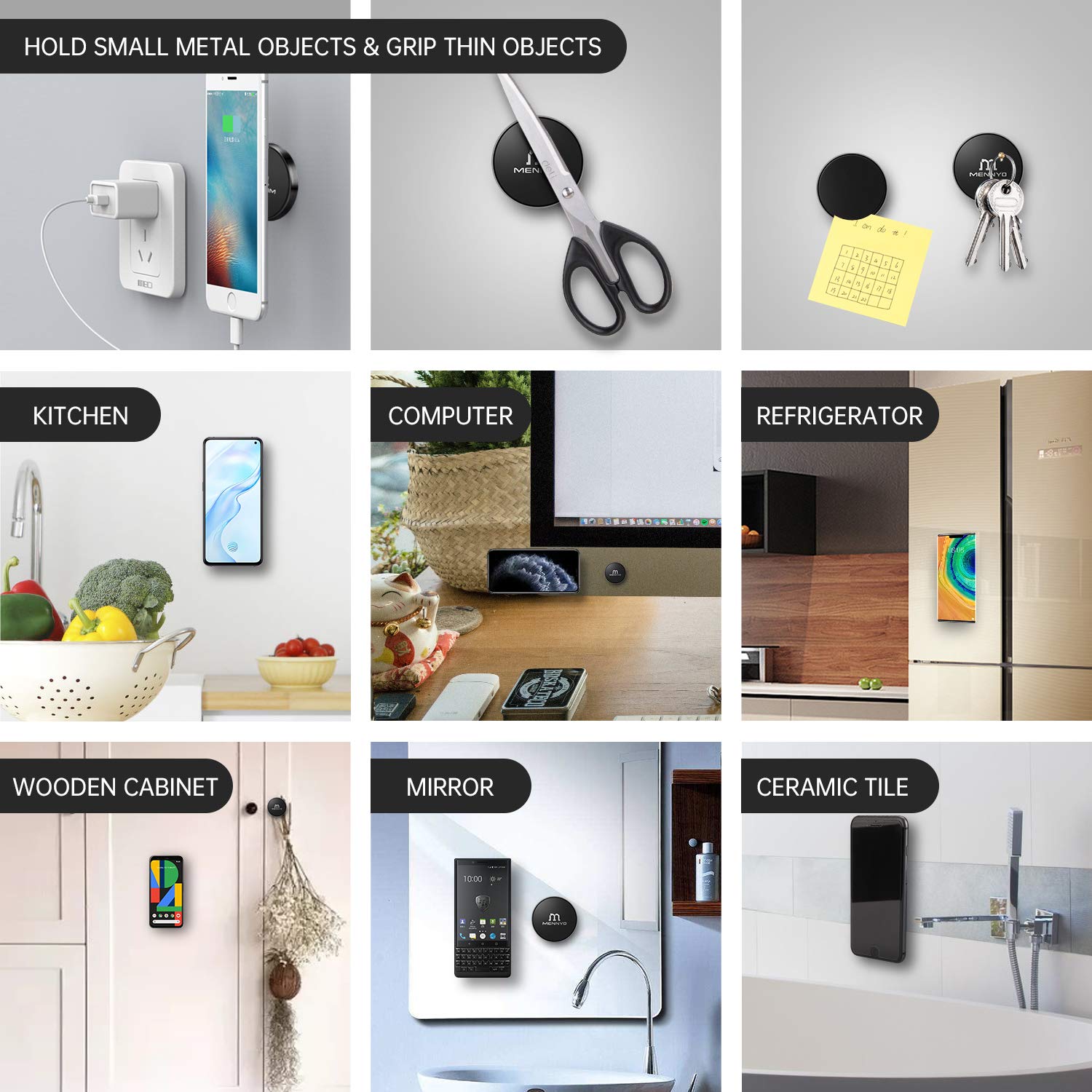 MENNYO Magnet KFZ Handy Halterung, Autohalterung mit Metallplatte Selbstklebender Auto Handyhalter Kompatibel mit iPhone 11 / X/Xs/Xs Max / 8 Samsung Galaxy S10 / S9 / S8 / Note Huawei Usw.