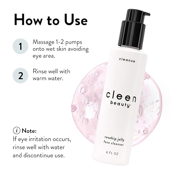CLEEN BEAUTY ROSEHIP JELLY FACE CLEANSER | JELLY FACIAL CLEANSER WITH ROSEHIP OIL & ROSE WATER | FACE WASH FOR WOMEN | GENTLE FACE CLEANSER FOR WOMEN – PARABEN FREE | ROSEHIP FACIAL WASH (6 FL. OZ)