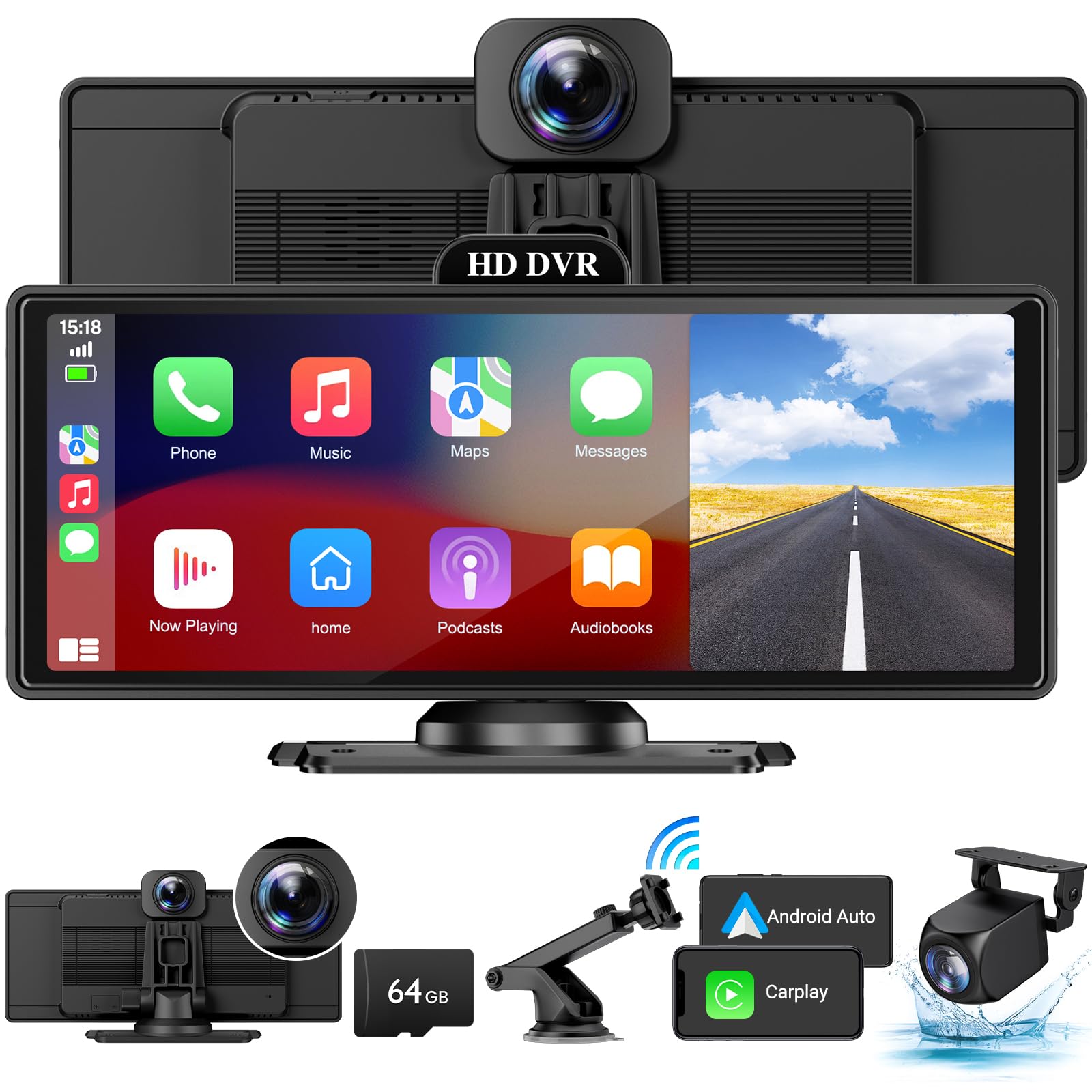 Photo 1 of ***PARTS ONLY***Wireless Apple Carplay Screen for Car with 4K Dash Cam, 10.26" Portable Apple Carplay & Android Auto, Car Stereo with 1080p Backup Camera, Voice Control/Mirror Link/GPS Navigation/BT, Black
