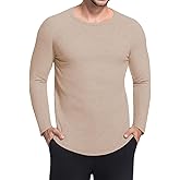 YTD Mens Long Sleeve Muscle T Shirts Casual Crewneck Raglan Tops Longline Ribbed Tee Shirts for Gym Workout