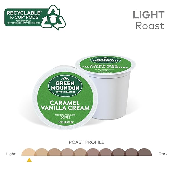 GREEN MOUNTAIN COFFEE ROASTERS CARAMEL VANILLA CREAM, KEURIG SINGLE SERVE K-CUP PODS, LIGHT ROAST COFFEE, 12 COUNT