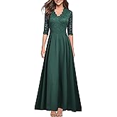 REPHYLLIS Women's V Neck Lace Vintage Formal Bridesmaid Wedding Long Dress