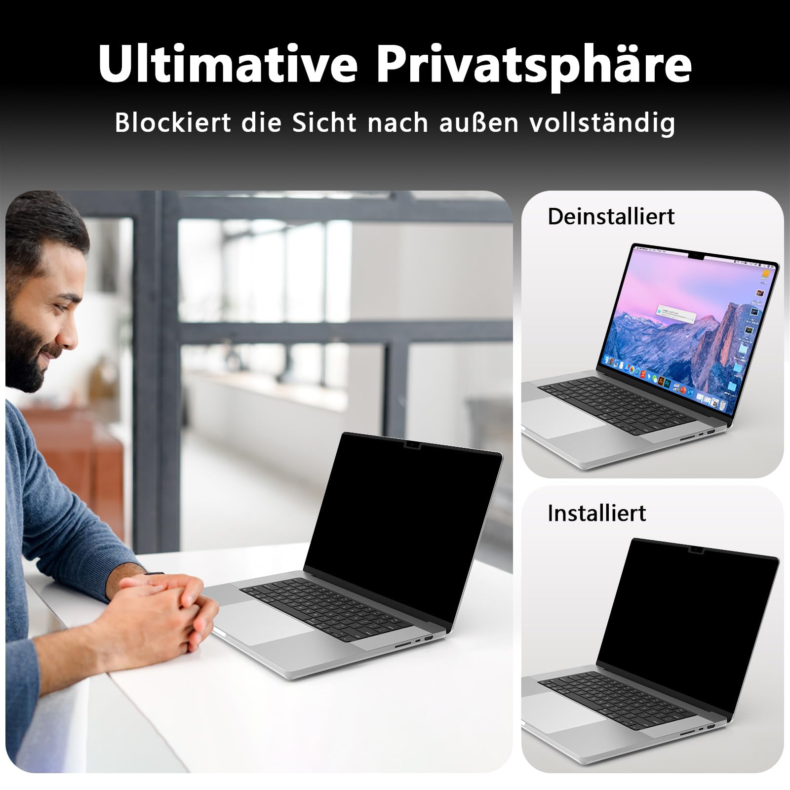 360° Magnetic Privacy Screen Protector for MacBook Air 13 (2018-2021, M1) & MacBook Pro 13 (2016-2022, M1/M2), Removable Anti-Glare 4-Way Privacy Film 13.3 Inch Privacy Filter Privacy Screen