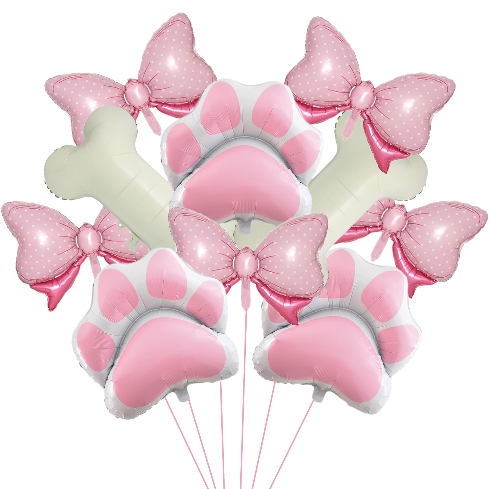 Photo 1 of 10 Pieces Dog Balloons Set Include 2Bone Foil 3 Dog Paw Balloons and 5 Mini Bow Birthday Party Decorations