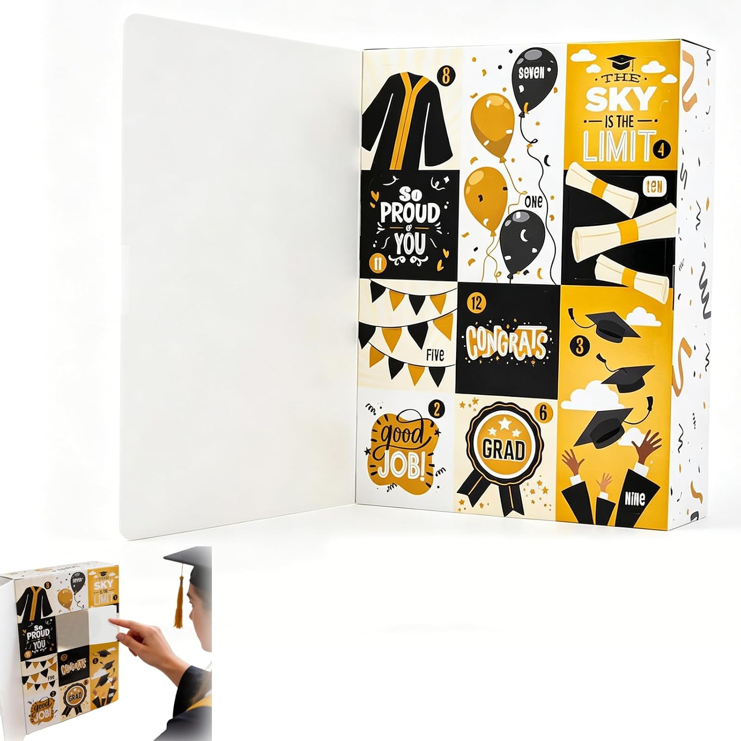 12 Days Graduation Countdown Gift Box,Fillable Surprise Paper Gift Packaging Boxes,Empty DIY Graduation Present Calendar Boxes for Graduates,Gifts Not Included (Yellow)