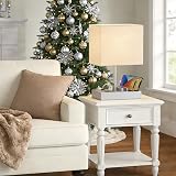 Briever USB Bedside Table Lamp with 3 USB Ports Silver Wood Base view 3