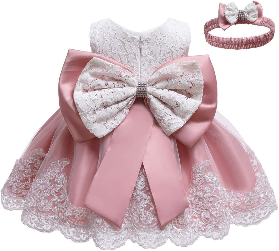 Baby Girls Formal Dresses Infant Bowknot Embroidery Tutu Lace Gown Dress