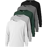 Real Essentials 5 Pack: Boys' Cotton Jersey Long Sleeve T-Shirt Uniform Kids Crew Neck Tee Top