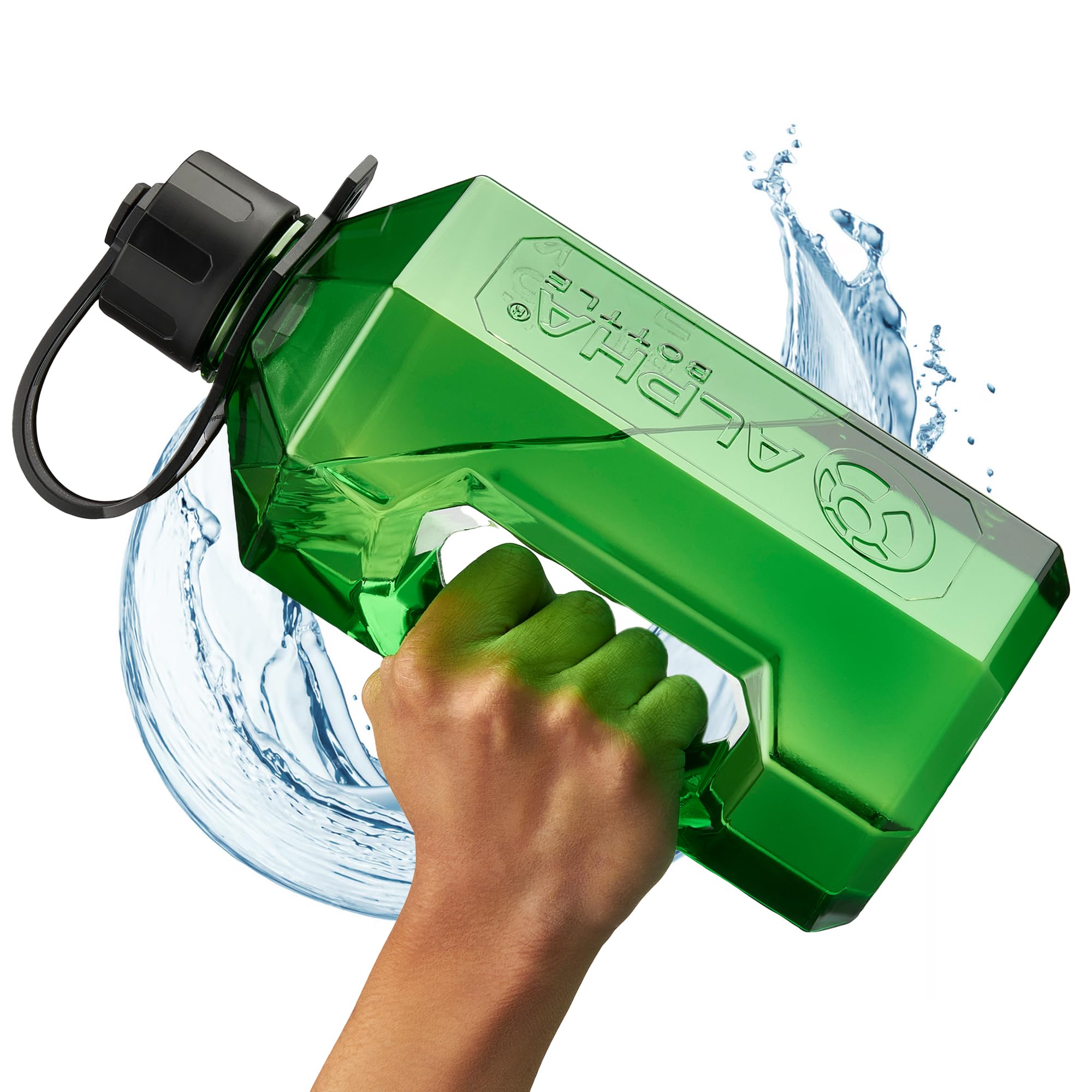 Alpha Designs | 2 Litre Water Bottle | 2.4l Large Drinks Water Jug | Gym, Holiday, Travel | Green