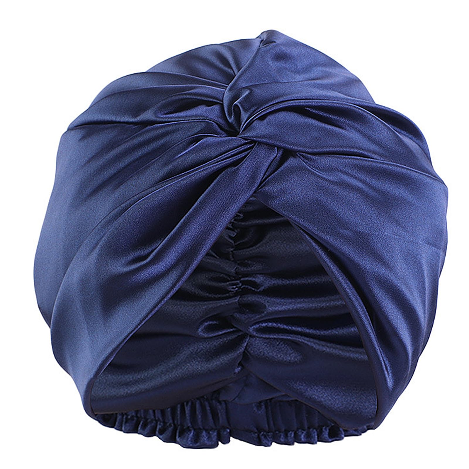 TWSOUL 100% Pure Mulberry Silk Sleep Cap for Women Hair Care,Double Layer Natural Silk Bonnet Shower Cap Hair Wrap for Sleeping,Soft Silk Hair Wrap Elastic Stay on Head,Adjustable Silk Bonnet (Navy)