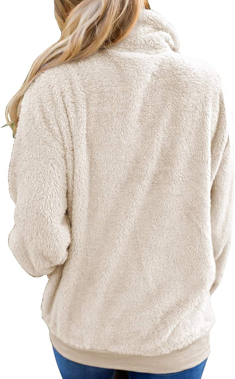 MEROKEETY Women's Long Sleeve Contrast Color Zipper Sherpa Pile Pullover Tops Fleece with Pocket at  Women’s Clothing store