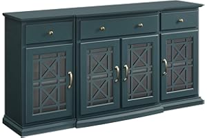 Walker Edison Modern Wood Glass Door Buffet Sideboard Living Room-Entryway Serving Storage Cabinet Doors-Dining Room Console, 60 Inch, Dark Teal