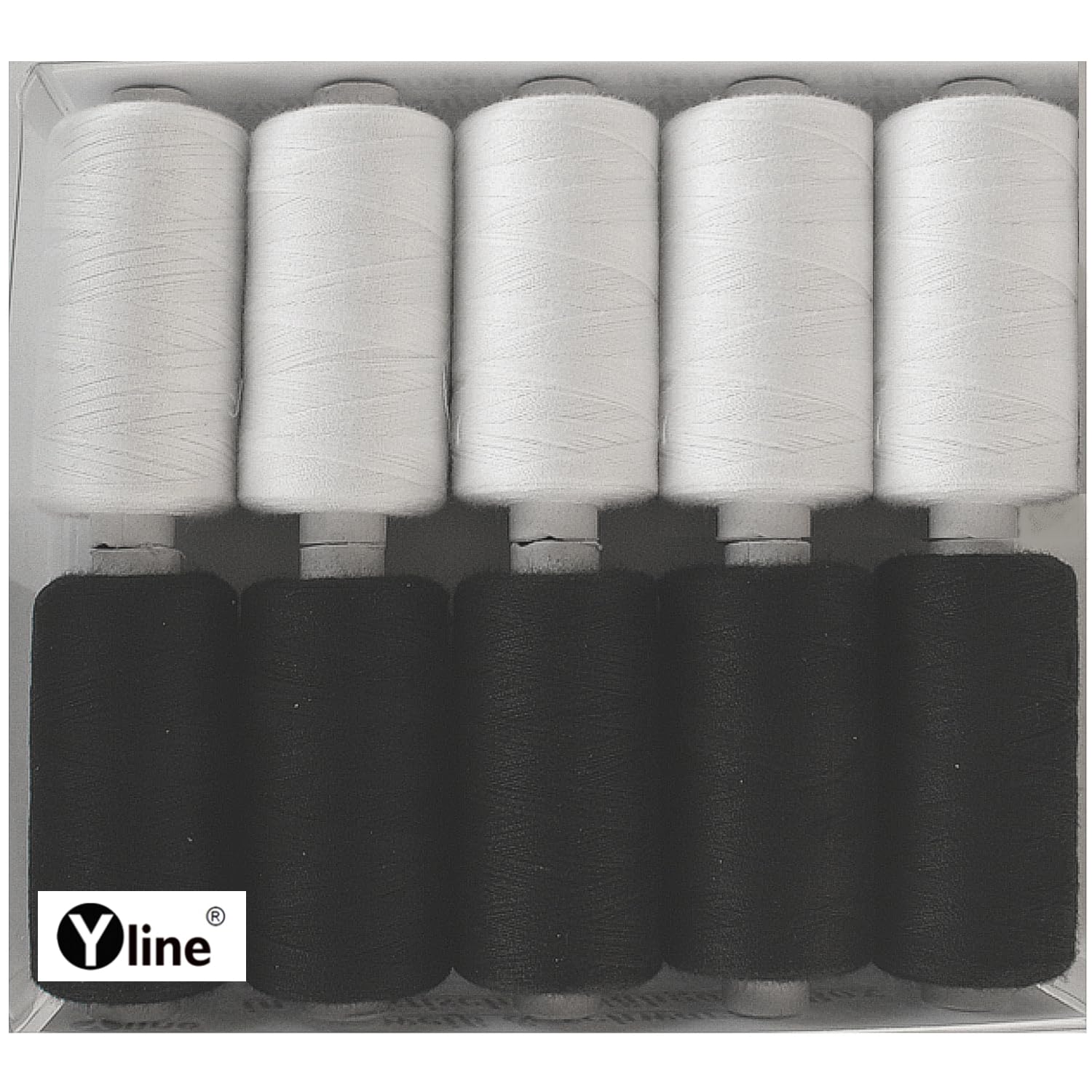 3028 Sewing Thread Set Polyester White & Black for Sewing Machine 10 Pieces 500 m Sewing Thread