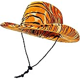 TOPORTY Tiger Print Cowboy Hat Wide Brim Western Cowgirl Hats with Adjustable Lanyard Cowboy Style Hat for Men and Women