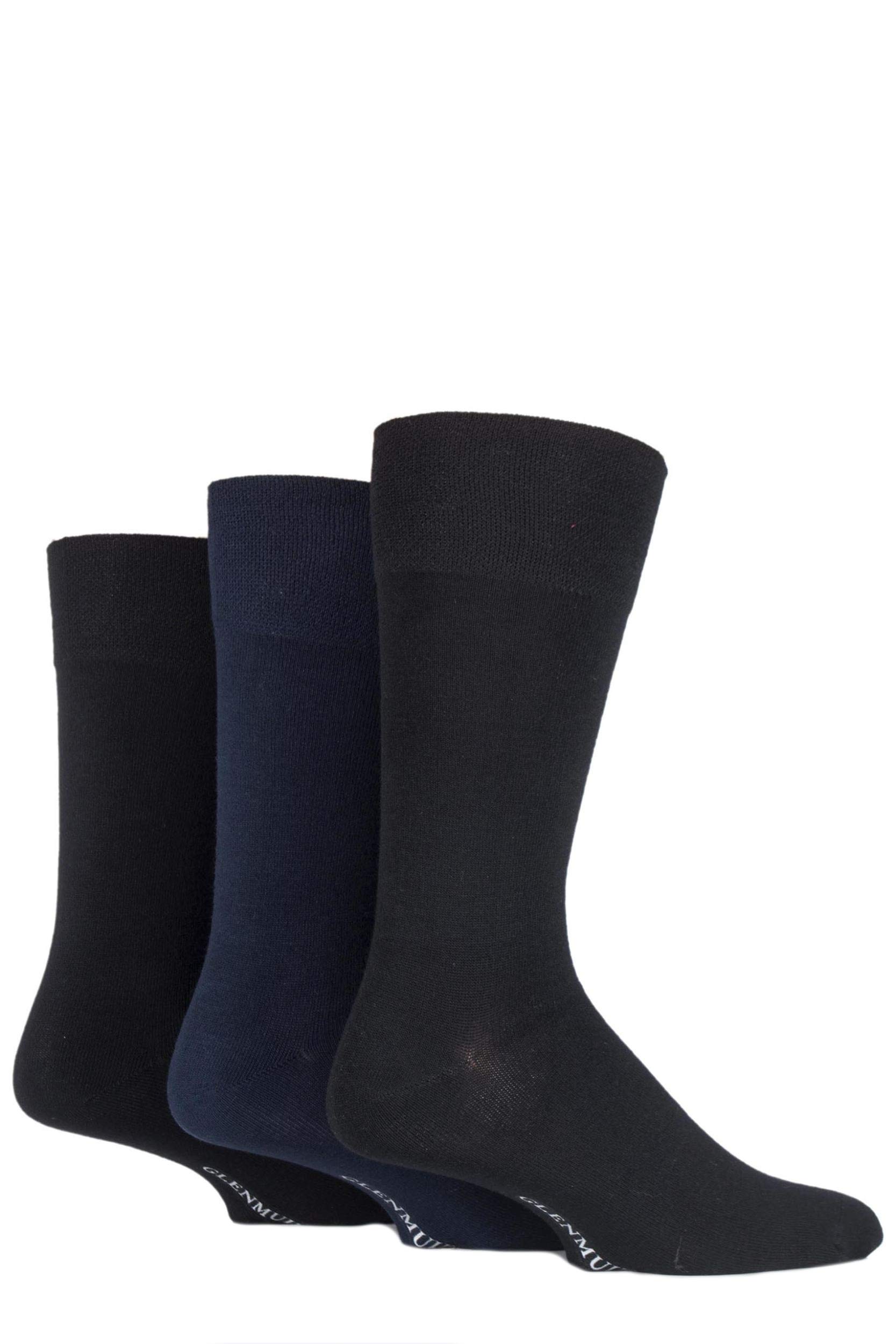 Mens 3 Pair Glenmuir Plain Comfort Cuff Socks