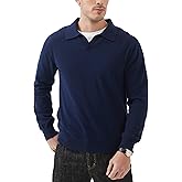 Kallspin Men's Knit Polo Sweater Regular Fit V Neck Cotton Long Sleeve Soft Classic Sweater Pullover