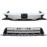 BXZ Front Grille Grill Upper and Lower For Honda Civic Sedan 2009 2010 2011 | Bumper Grille Chrome Trim 2Pcs Not for 2-Door model