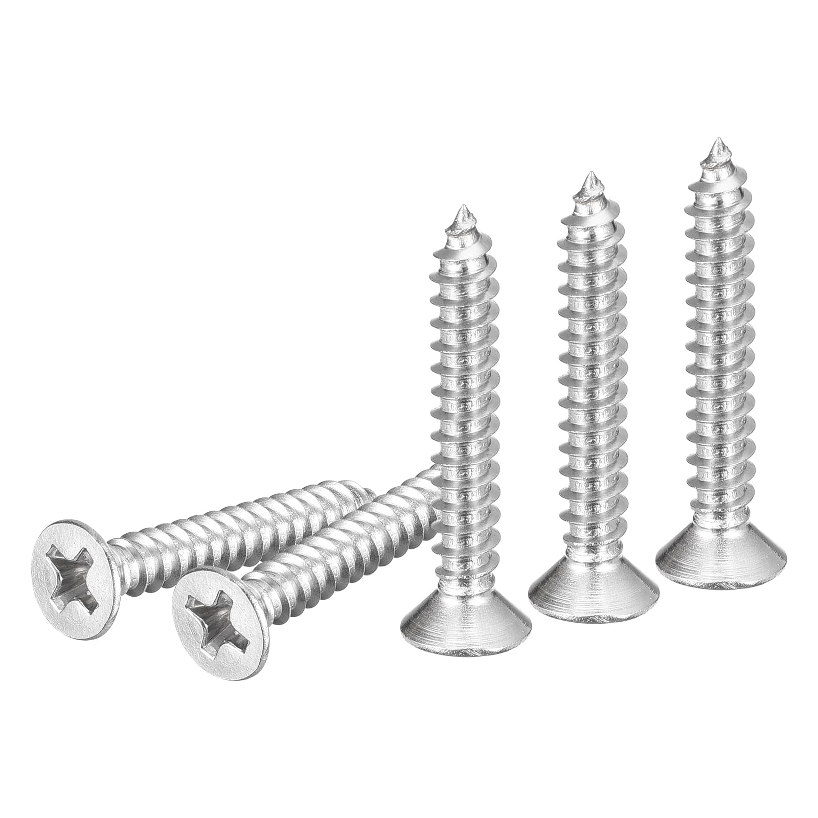 DTGN 100Pcs #7x1" Flat Head Wood Screws, 304 Stainless Steel Phillips Self Tapping Screws - Good for Woodworking, Furniture - Silver — image 1