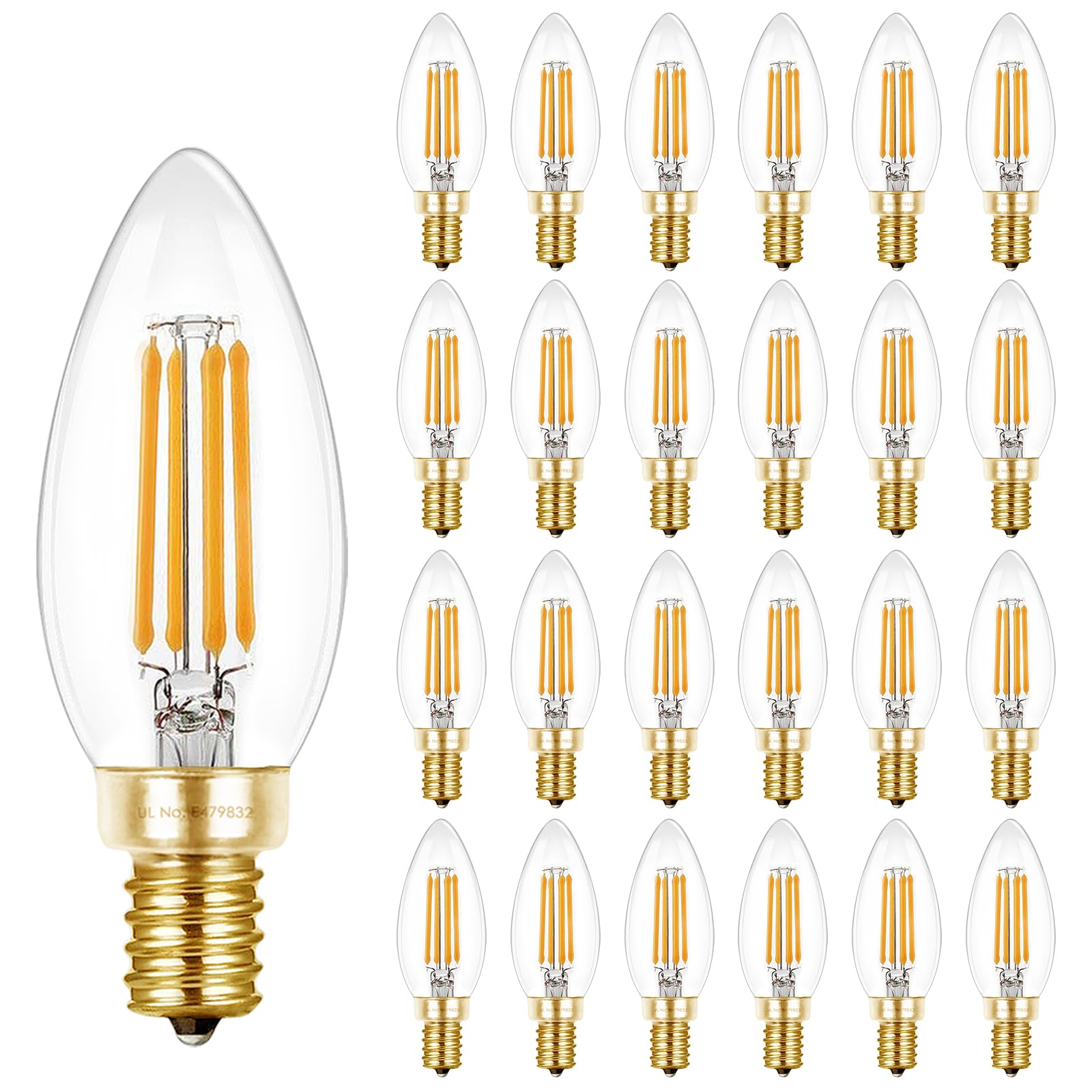 Hizashi E12 Candelabra Bulb 40 Watt 90+CRI LED Chandelier Light Bulb Dimmable, B10 LED Candelabra Light Bulbs, 4W, 450LM 2700K Warm White, Candle Light Bulbs, UL Listed, 24 Pack Image