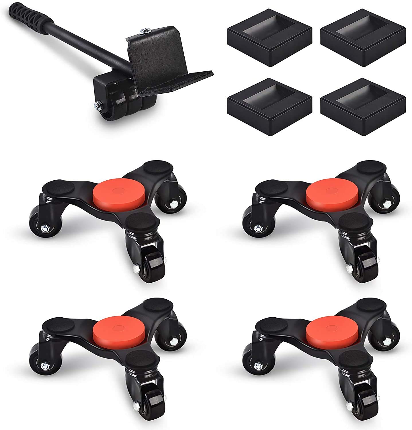 Ronlap 6-Inch Steel Tri-Dolly, 3-Wheel Furniture Mover's Dolly with Lifer, Heavy Furniture Moving Rollers, Swivel Caster, 200 KG Capacity 4 Pack, Black