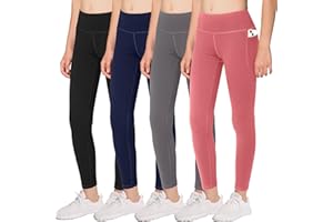 DALIGIRL Girls' Athletic Dance Leggings with Side Pockets - Kids Active Tights for Yoga Running Workout Activitie (Pack of 4)