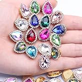 30Pcs Sew On Rhinestone Tear Drop Crystal Glass Rhinestone Metal Flatback Embellishment DIY Crafts Gems for Costume Dress Wedding Crafting (00 Mixed Color, 10 * 14mm)