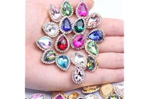 KDCQAH 30Pcs Sew On Rhinestone Tear Drop Crystal Glass Rhinestone Metal Flatback Embellishment DIY Crafts Gems for Costume Dress Wedding Crafting (00 Mixed Color, 10 * 14mm)