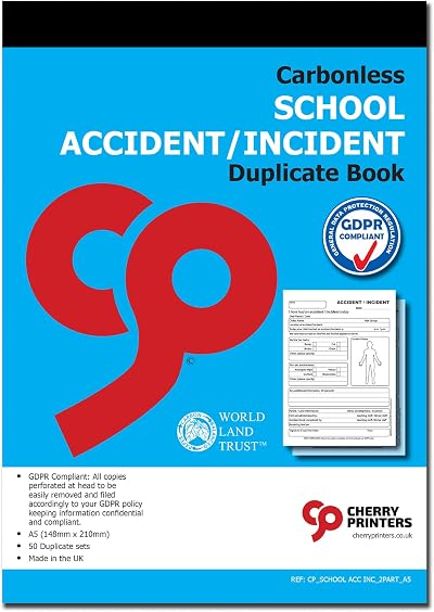 Cherry Printers Carbonless NCR School Accident Book A5 50 Sets 2 Pack