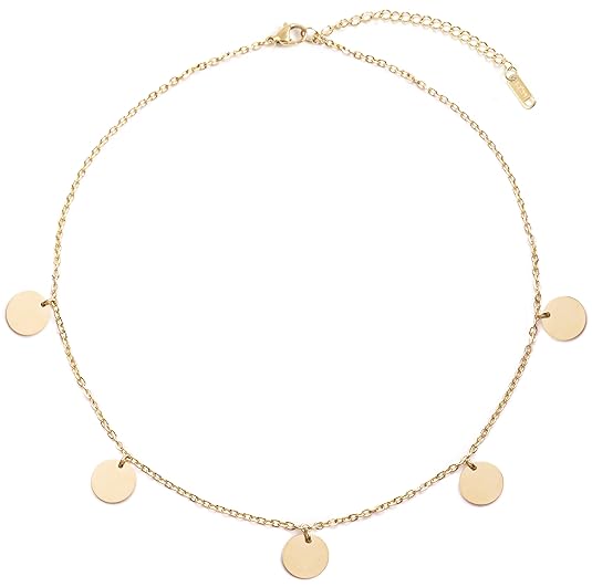 Happiness Boutique Damen Kette mit Plättchen in Goldfarbe | Zarte Halskette Runde Disk Anhänger Schmuck Damen