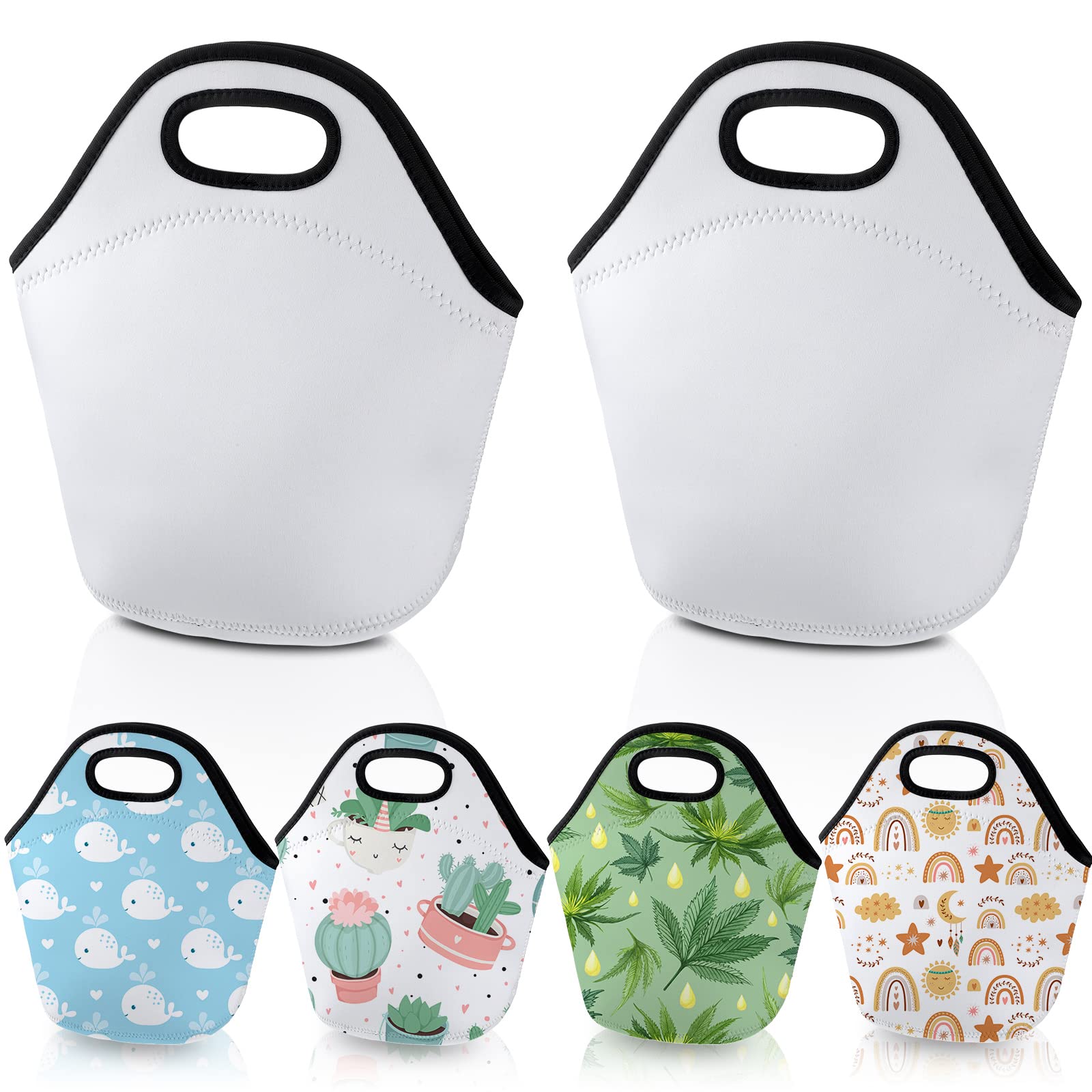 Photo 1 of Sumind 6 Pcs Sublimation Blank Neoprene Lunch Bags DIY Reusable Lunch Box Thermal Insulated Pouch Foldable Food Carry Case Handbags Tote with Zipper for Women Adults Work Outdoor(Medium)