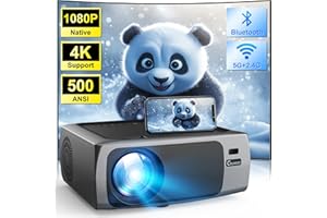 CRUMISY Projector with WiFi and Bluetooth, 4K Support Outdoor Movie Projector 500 ANSI Native 1080P with Auto Keystone HIFI Speaker, 250" Screen 50% Zoom F410 Phone Projector for HDMI/USB/PC/TV Stick