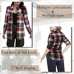 Match Womens Button Down Flannel Plaid Shirts roll