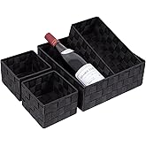 Posprica Woven Storage Baskets for Organizing, Small Black Baskets Cube Bin Container Tote Organizer Divider for Drawer, Closet, Shelf, Dresser, Set of 4