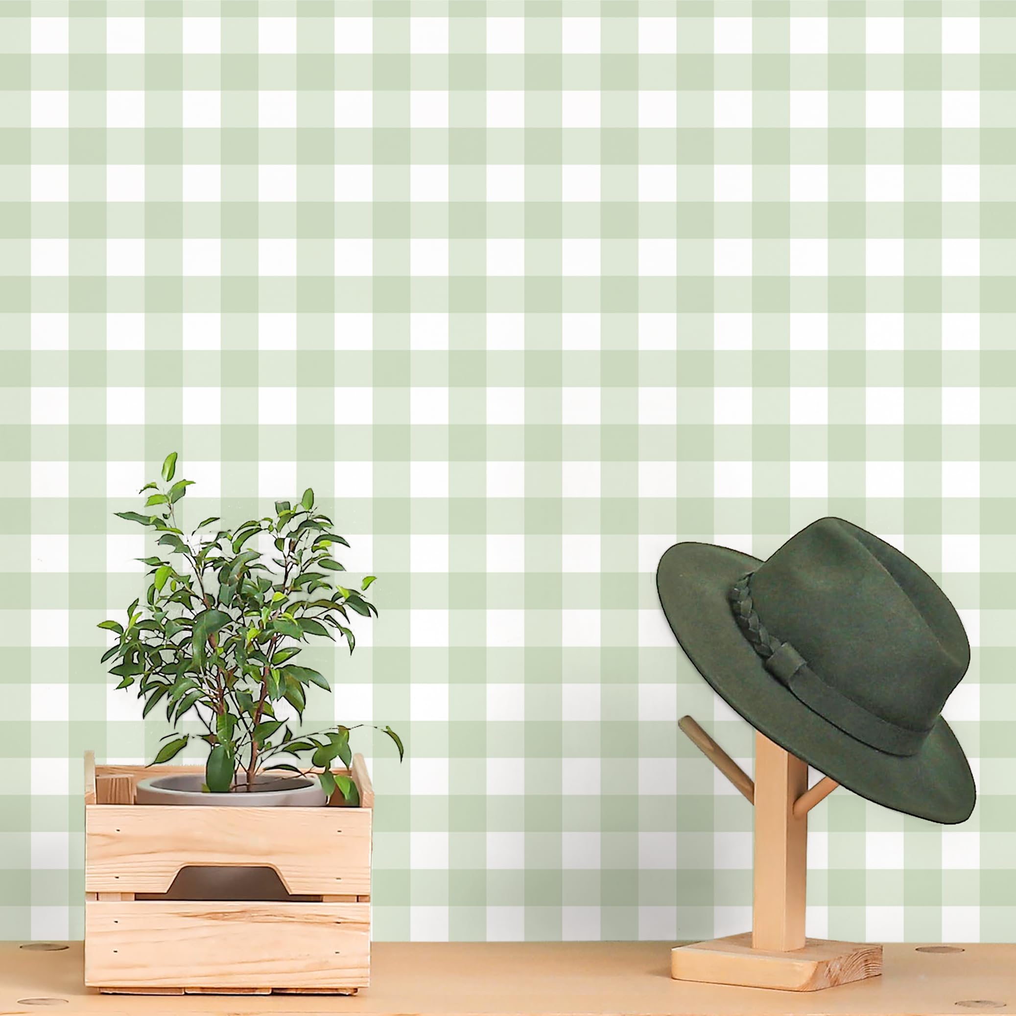 Photo 1 of Cohoo Home Green Plaid Peel and Stick Wallpaper Boho Plaid Contact Paper for Cabinet Green Checkered Geinham Contact Paper Self Adhesive Removable Wallpaper Bathroom Nursery Waterproof 17.3inW 197inL