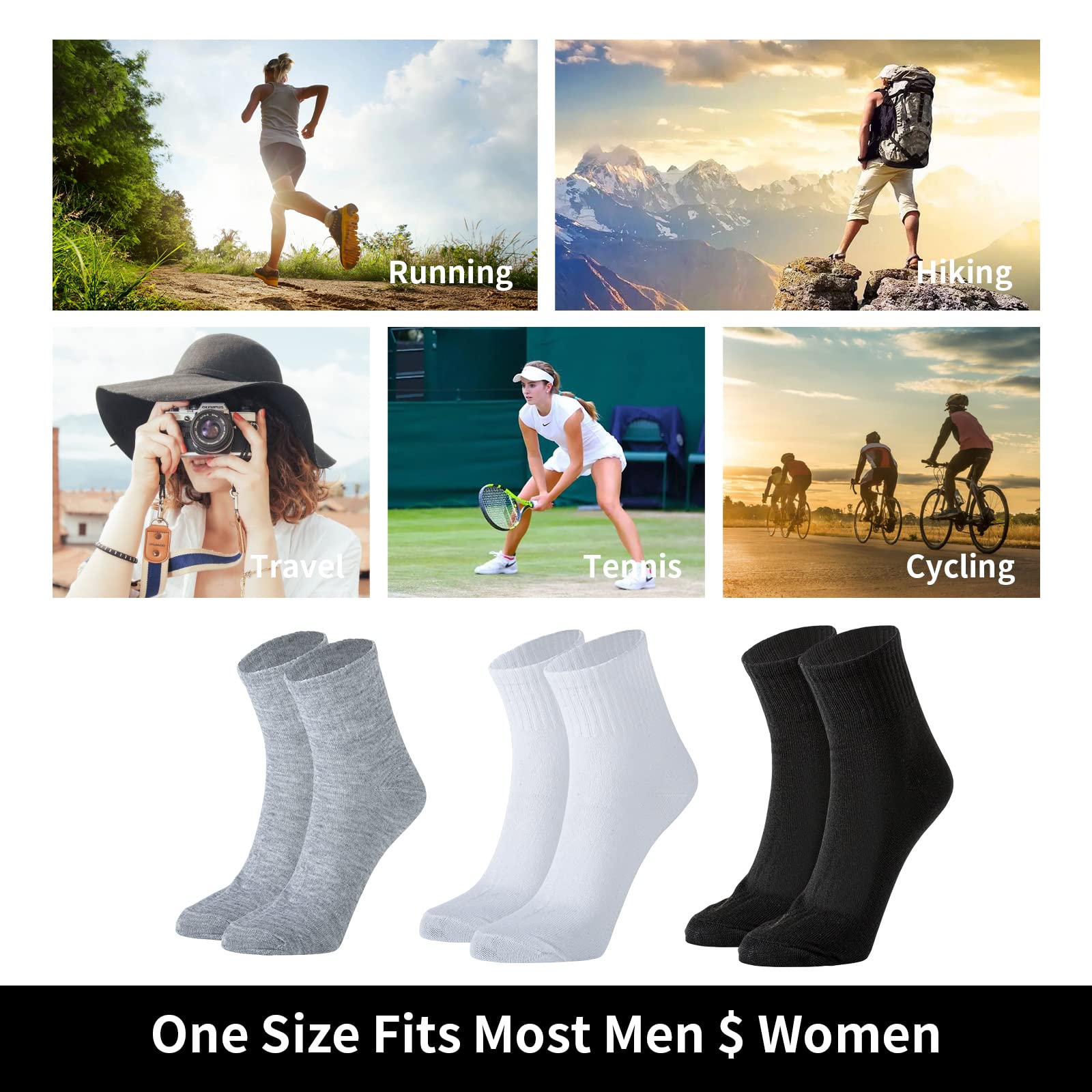 Sophproton 120 Pairs Men's Quarter Ankle Moisture Socks - Athletic, Casual Sports Socks - Bulk Pack for Men, Women & Homeless