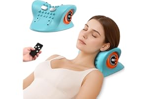 HARRFLOW Neck Massager 2025 Portable Neck Traction Device, Cervical Stretcher with Heating & Vibration – Relieve Muscle Tension,3-in-1neck Pillow Customizable Massage Modes with Wireless Remote Control