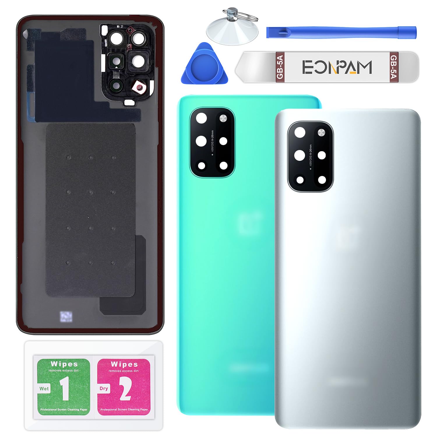 Eonpam Back Cover Glass for oneplus 8T Rear Housing Replacement with Camera Lens + Repair Tool Kit Genuine Rear Glass（Silver）