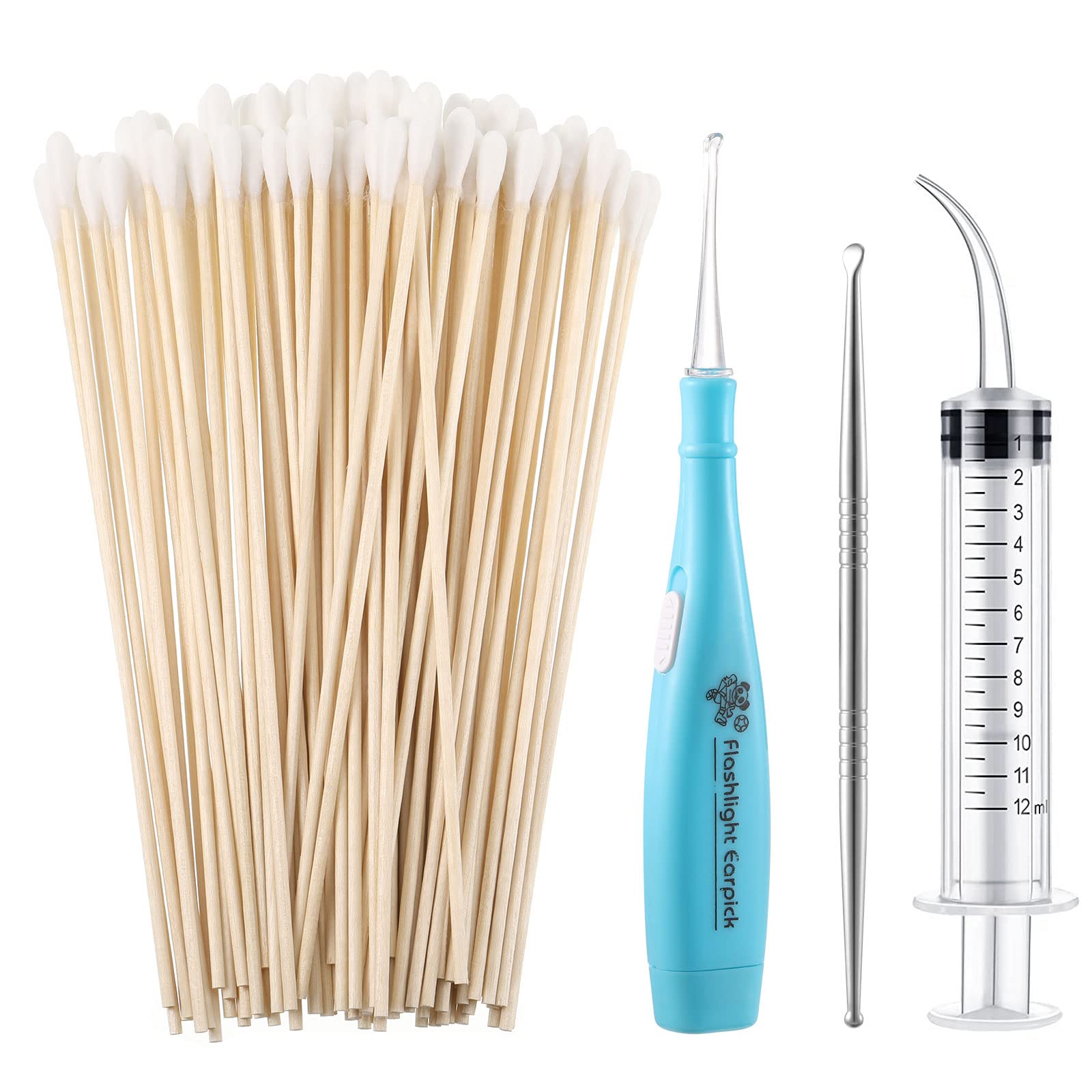 Tonsil Stone Remover Vacuum, Reusable Manual Flexibility Remover Irrigator, Get Rid of Bad Breath Syringe Kit, Tonsil Flosser Halitosis Removal Tool Set with LED Light for Men Women (Swabs)
