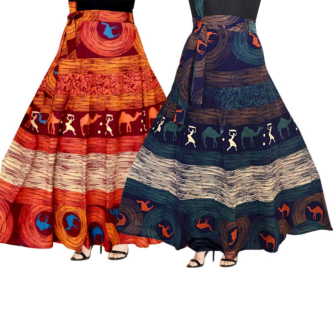 mudrika women's full length skirt floral print long skirts (combo pack of 2 pcs)