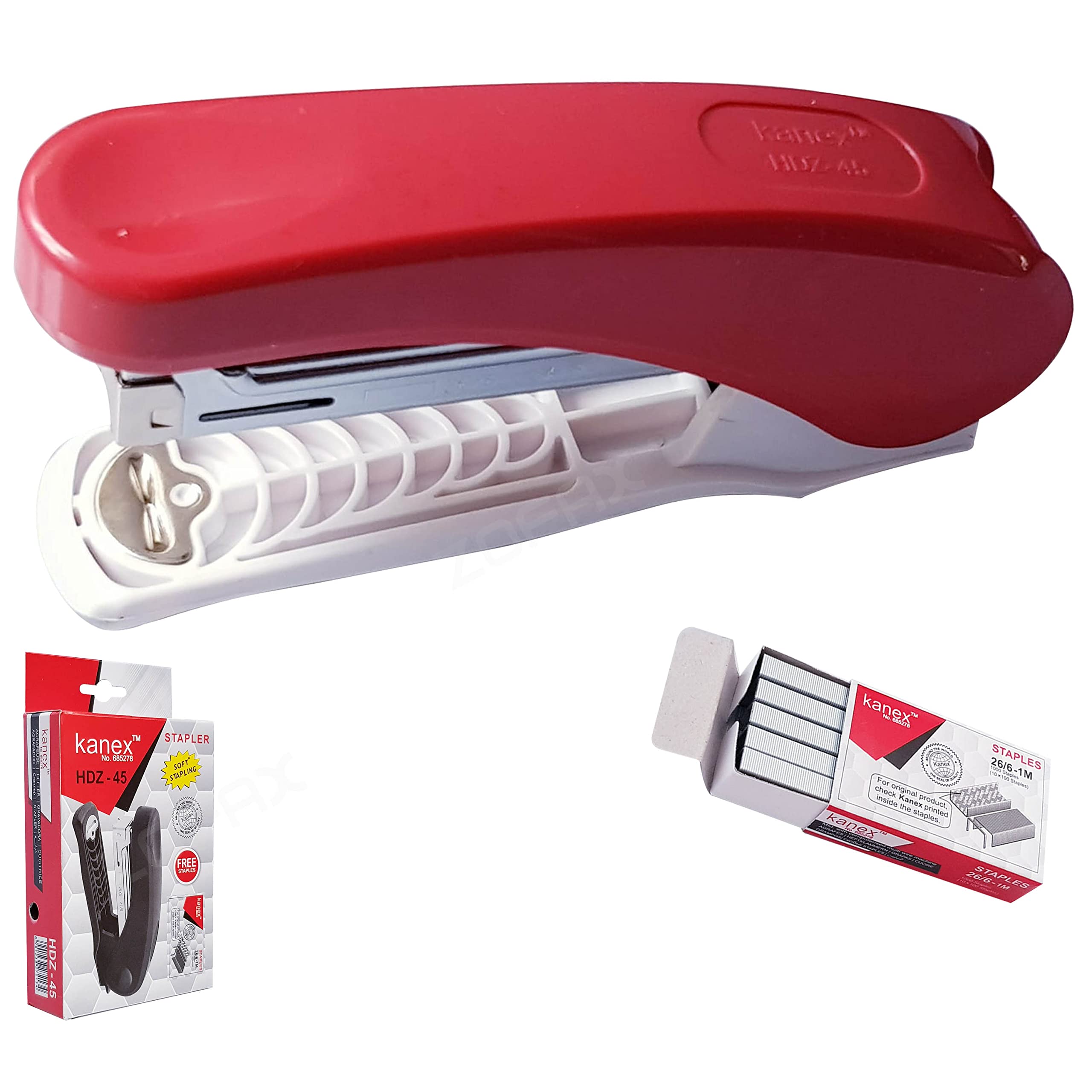 ZHDZ45 Stapler with Staple Remover, RED Body + 1000 Staples, 30 Sheets Stapling, Reload Indicator, 24/6-26/6 Staples, iZOFAX