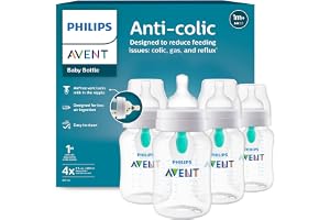 Philips Avent Anti-Colic Baby Bottle with AirFree Vent, Medium Flow 2 Nipple, 1m+, 9oz, 4 Pack, Clear, SCY703/04