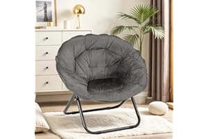 TANGJEAMER Folding Chair, Saucer Chair with Metal Frame, Comfy Moon Chairs for Bedroom, Living Rooms, Apartments, Camping, Lounging, Garden and Courtyard (Deep Grey)