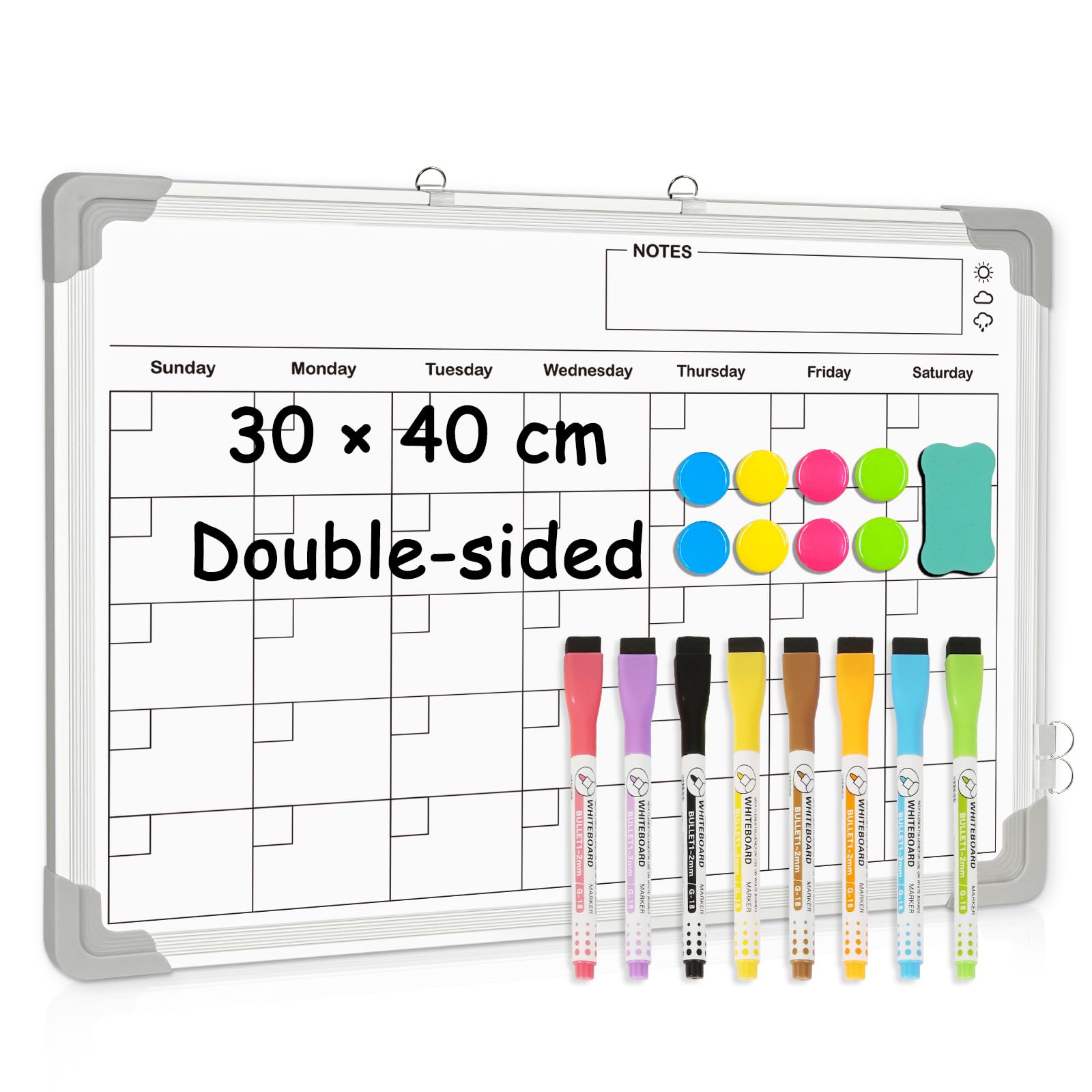 DOLLAR BOSS Magnetic Whiteboard Calendar for Wall 30 x 40cm Double-Sided White Board Calendar Hanging Small Whiteboard Planner Dry Erase Planning A3 for Kitchen Home Office Memo