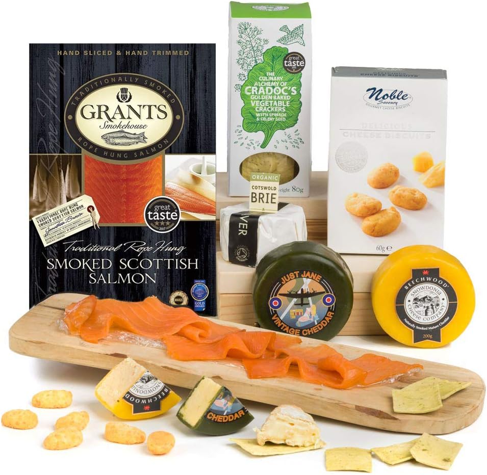 Hay Hampers Cheese Selection, Smoked Fish & Savoury Snacks Hamper - Food Hamper, Gifts for Women & Men, Hamper Gift for Couples & Parents