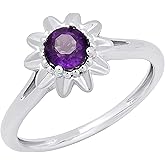 Dazzlingrock Collection 5mm Round Amethyst Women Starbusrt Solitaire Engagement Ring, 10K White Real Solid Gold