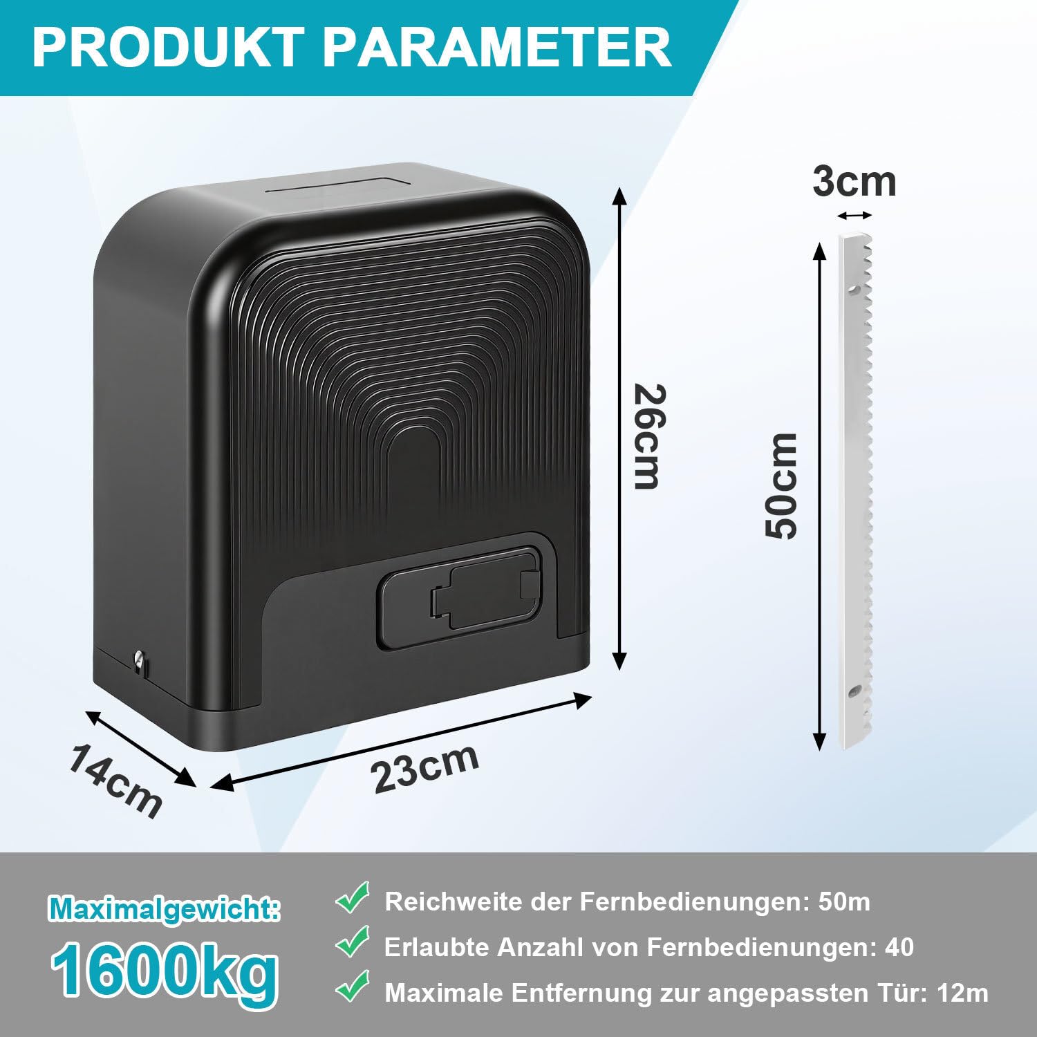 Joparri Motores Puertas Correderas máx 1600KG 750 W, Smart WiFi Accionamiento Eléctrico De Puerta con 4M Cremallera, 4 Control Remoto, luz de alarma y función de cierre automático