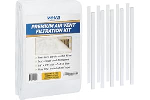 VEVA Premium Air Vent Filters for Home & AC - 72"" x 16"" Electrostatic Media Kit with 120"" Installation Tape - Versatile Customizable Vent Filter Roll for Allergies (30+ Filters per Roll)