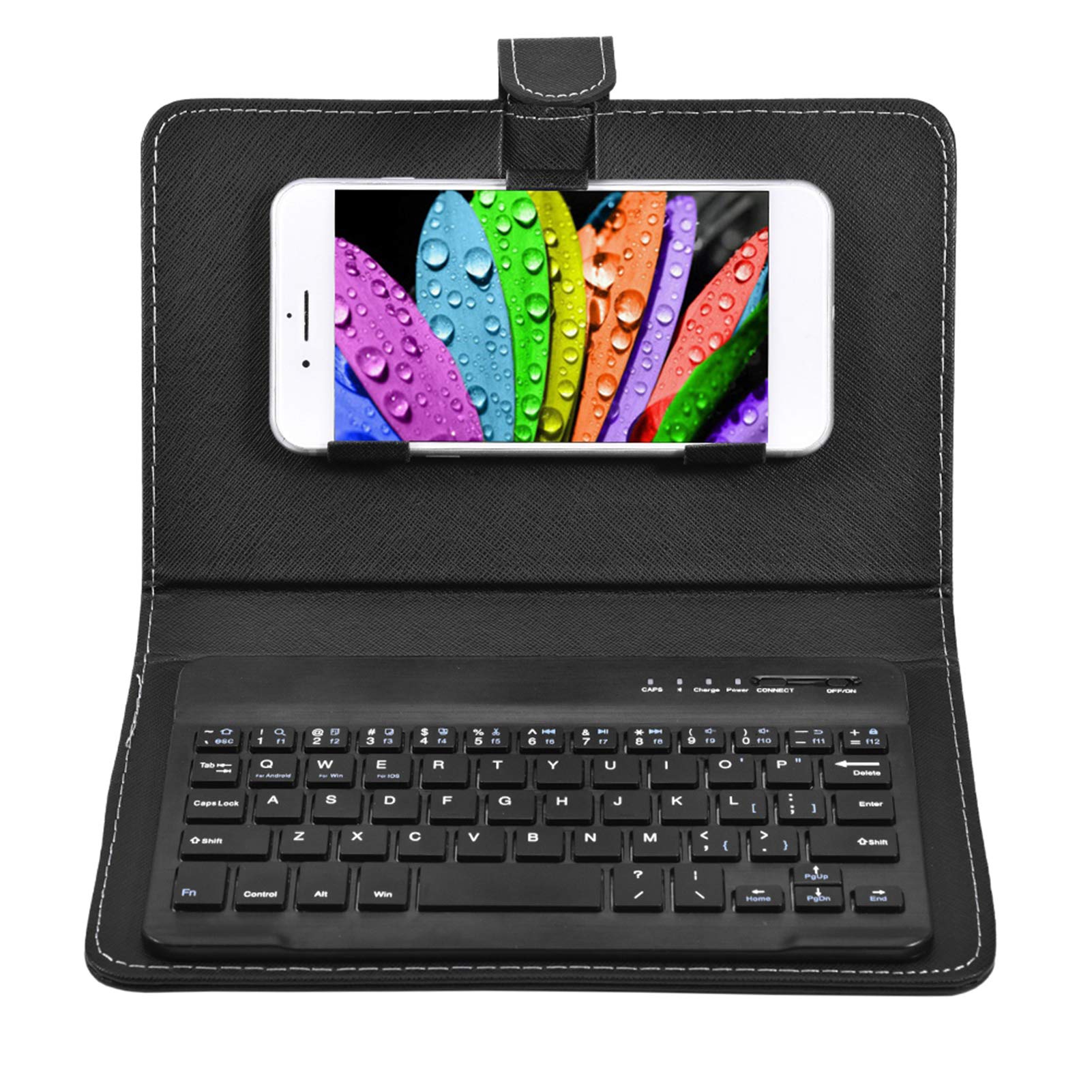 Bluetooth Wireless Keyboard PU Leather Stand Case for 4.5-6.8" inch Android/IOS/Windows All Other Smartphone Folding Folio UK Layout Cover,2-in-1 Bluetooth Wireless Keyboard & Leather Cover (Black)
