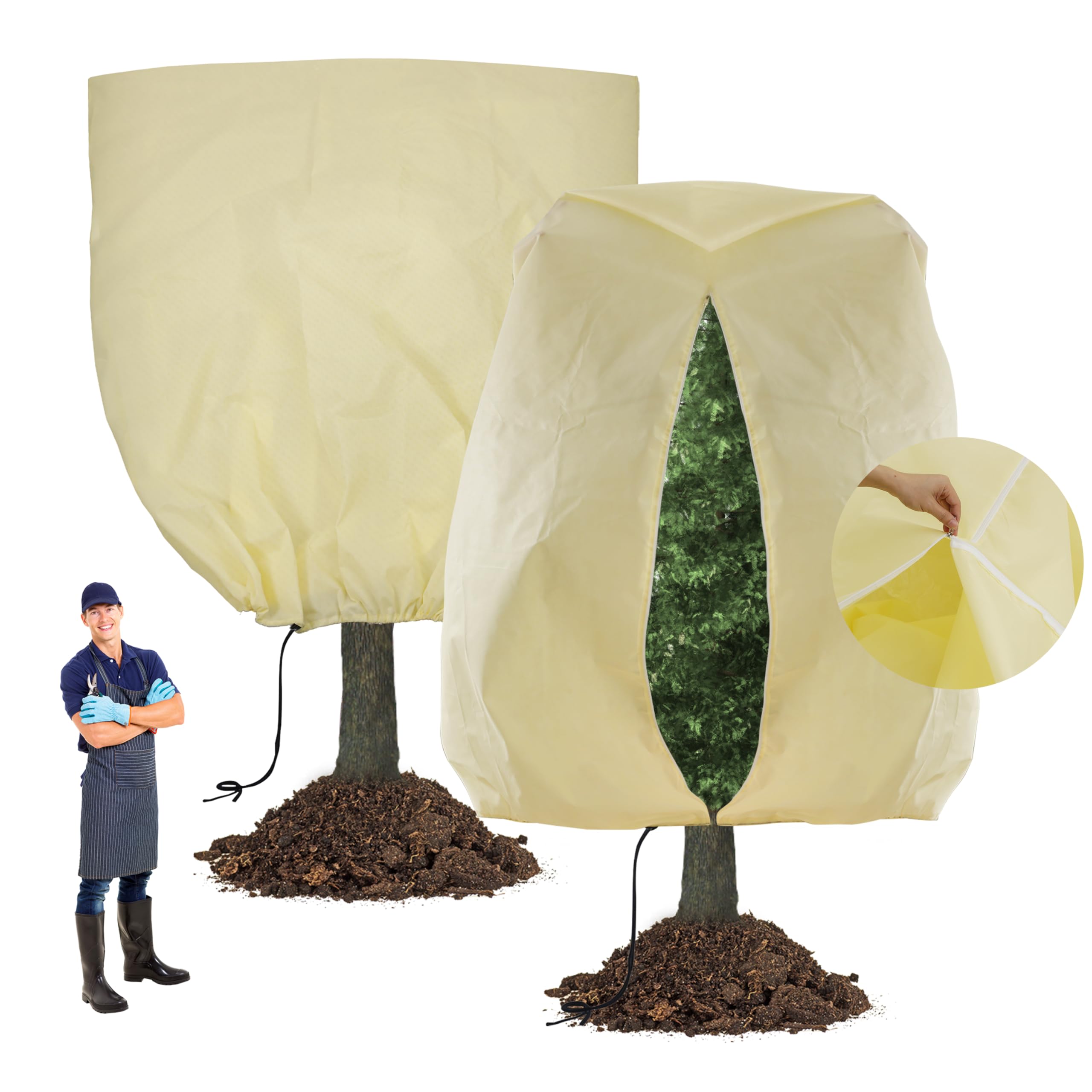 Photo 1 of 120x100 Inch Huge Plant Covers Freeze Protection Frost Cloth for Outdoor Plants,2.82oz/yd² Thickened Winter Tree Covers with Zipper Drawstring,2 Pack Frost Blanket from Wind,Pest and Animal