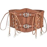 Tosmifairy Vintage Faux Leather Corset Belt Sides Lace-up Medieval Renaissance Underbust Wide Elastic Waist Belts for Women